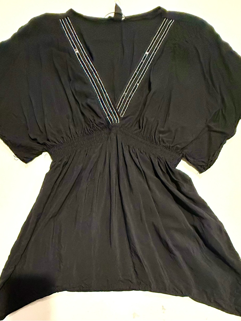 H&M Black V-Neck Short Sleeve Tunic with Stitch Detail